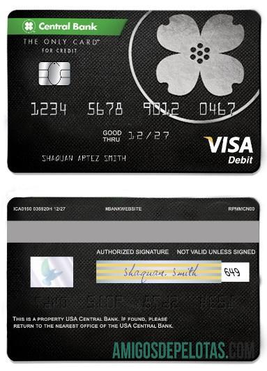 Cartão Visa do Banco Central dos EUA exemplo real